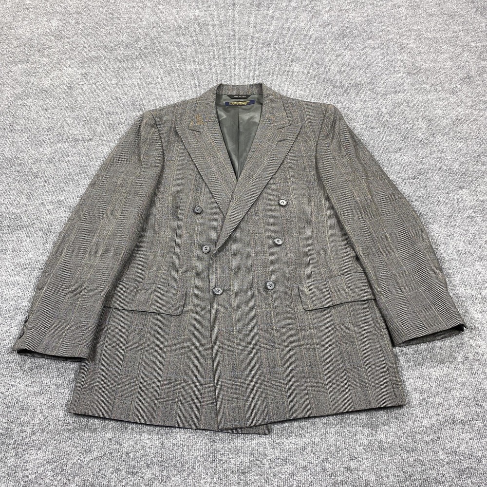 Vintage Brooks Brothers Blazer Mens 42 Long Gray Plaid Wool Double Breasted USA